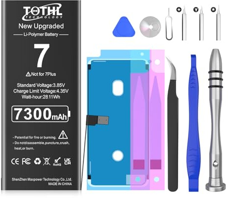 Batteries Compatible avec iPhone 7, Batterie Lithium polymère Haute capacité 7300 mAh, Outils de réparation Inclus.