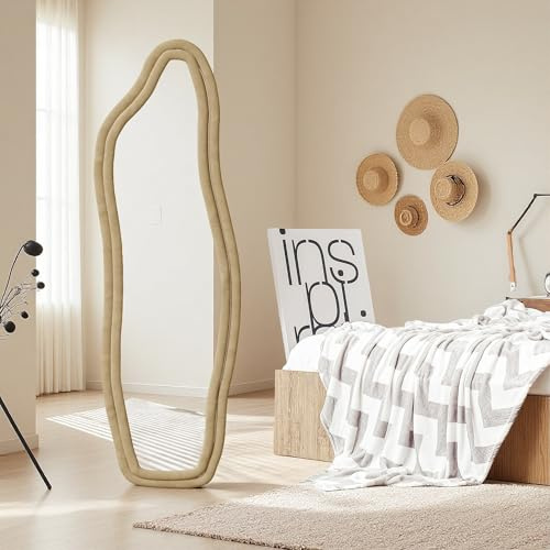 Asymmetrischer Spiegel 160x50 cm, Ganzkörperspiegel, Standspiegel, Wandspiegel, groß Bodenspiegel mit Ständer, Dekorativer Spiegel für Schlafzimmer, Wohnzimmer oder Ankleidezimmer (Gold, 160x50 cm)