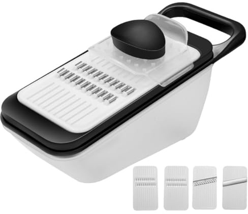YARNOW Cortador de Verduras Multiusos 4 Cuchillas Negras, Mandolina Doméstica Antideslizante para Rallar, Cortar en Tiras Rodajas, Herramienta de Cocina Práctica para Frutas y Hortalizas