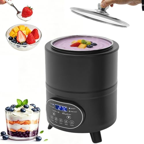 Troqullium Yogurtera y Queso Crema de 400W, con Temperaturas y Temporizador, 6Programas Preestablecidos, for Yogur, Queso y Vino de Frutas ecológicos caseros(Black,12L)