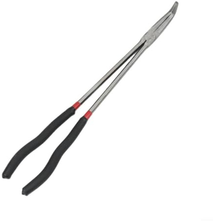 Wodsty Pinze a becco extra lungo, 400 mm, punta dritta e curva a 90°, pinza in acciaio al carbonio con impugnatura antiscivolo per riparazione auto e spazi ristretti (90°)