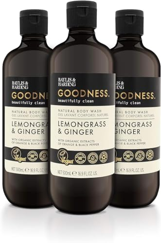 Baylis & Harding Goodness Lemongrass and Ginger Body Wash, 500 ml (Pack of 3) - Vegan Friendly