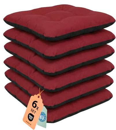 Outdoor Sitzkissen Stuhlkissen - 6er Set - 45 x 45 cm - Made in EU, Wasserdichtes & UV-beständig Gartenkissen - Stuhlauflage Stuhlpolster für Balkonstühle - Bordeaux