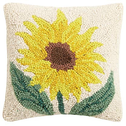 Peking Handicraft 30JES1577C10SQ Sunflower Hook Pillow, 10-inch Square, Wool and Cotton