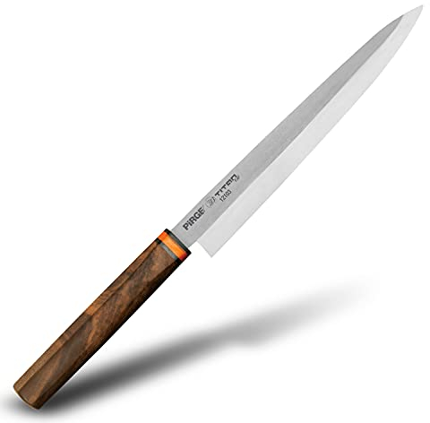Pirge Küchenmesser, Scharfe, Kohlenstoffstahl, Rosenholzgriff, Japanisches Sushi Messer Set zum Schneiden und Hacken für Profiköche (Yanagiba 23cm / 9)