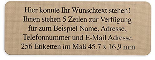 Adress-Aufkleber | PERSONALISIERT | 256 Stück | kleine Etiketten mit Wunsch-Text - Leinen-Struktur Look Braun | für Namen und Adressen
