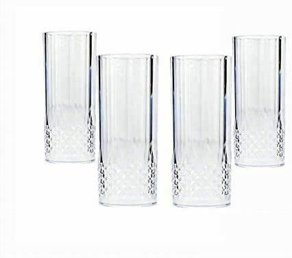 Faboer 6 x Vintage Clear Crystal Effect Plastic Glasses Drinking Picnic Garden Acrylic (Highball Glasses)