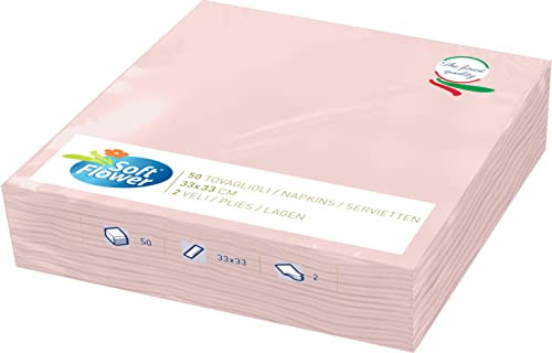 Sterling Ventures Soft Flower Paper Napkins Coloured Serviettes Tissues 2 Ply 50 Sheets (33 x 33cm, Pink)