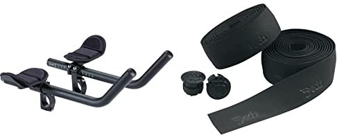 Bbb Cycling Aero Bars Aluminium Two-Piece Tri Bars For Road Bike Aerodynamic J-Bend AeroMax BHB-60,Black & Deda Elementi Men's Cork Handlebar Tape, Night Black, One Size