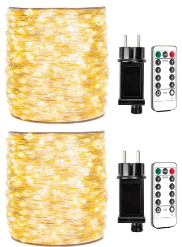 ZELUXDOT Guirlandes Lumineuses LED 30m (2 x 30m), 300 LEDs Blanc Chaud, Fil de Cuivre Argenté, Étanches avec Télécommande – Décoration Extérieure/Intérieure pour Noël, Terrasse, Jardin, Plantes