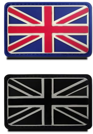 2 stycken PVC-gummi i 3D-Storbritanniens flaggor, tungt robust material, krokbaksida utan ögla, taktisk brittisk emblem patch för kläder väskor ryggsäck uniform väst
