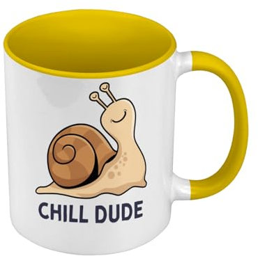 Tasse, Farbe Premium Qualität, Gelb – Chill Dude Schnecke langsam für Kinder – Tasse mit Henkel und farbigem Innenfutter