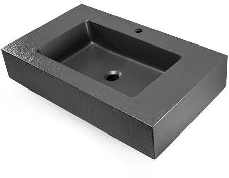 OGOMONDO Lavabo Sospeso Top in Materiale Marmo Resina Finitura Asfalto Elegante Pratico e Resistente (60x46x15 cm, Antracite)