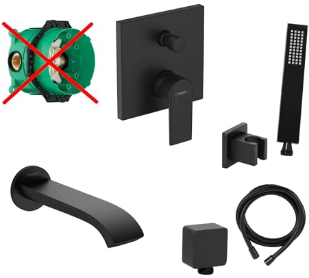 vanvilla Wannenset mit Unterputz Armatur Hansgrohe, Wanneneinlauf und vanvilla Handbrause, schwarz beschichtet Wannen-SET HGS26-ob