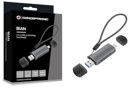 CONCEPTRONIC BIAN05G 2 en 1 USB 3.0 Dual Plug Lector de Tarjetas SD/MicroSD 3.0 UHS-I