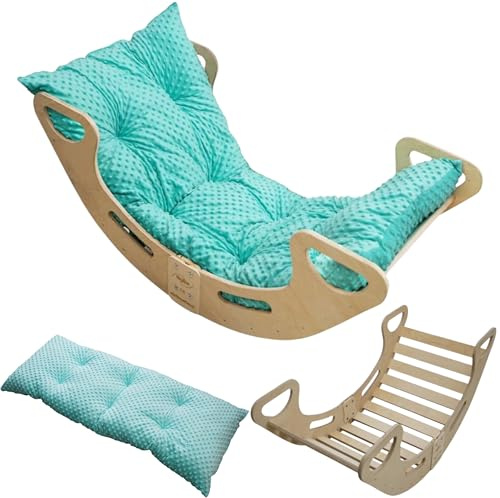 Skyline Kletterbogen mit Kissen Baby Kleinkind Kinder ab 1 Jahr Indoor Klettern Montessori Klettergerüst Holz Wippe Balancewippe Kletterdreieck Kletterwippe Holzwippe Kletterling Holzbogen XL Minze