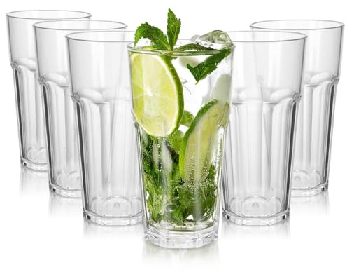6Pcs Reusable Premium Plastic Cups, 12 OZ Acrylic Glasses Tumbler, 420ml | Unbreakable Stackable Drinking Glasses for Kids and Adults, Stackable Transparently Cup for Home Picnic (420ml, 6PCS)