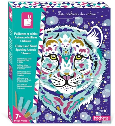 Janod - Glitter och lysande djursand - manuell aktivitet för barn - kreativt hantverk - med dekorativ sand och biologiskt nedbrytbart glitter - barnaktivitet från 3 år - J09152