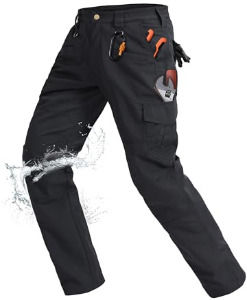 Rapoo Cargo Pants for Men Water Resistant Hiking Work Tactical Military Army Casual Pants for Men with Pockets Mens Ripstop Construction Carpenter Outdoor Pants Outdoor Black 30Wx32L