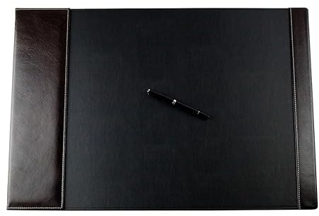 DELMON VARONE - Schreibtischunterlage mit Klappleiste inkl. Block & Kalender 2026/2027 Leder Braun - Rutschfeste Echtleder Schreibunterlage abwischbar - Design Schreibtisch Unterlage 65 x 45 cm