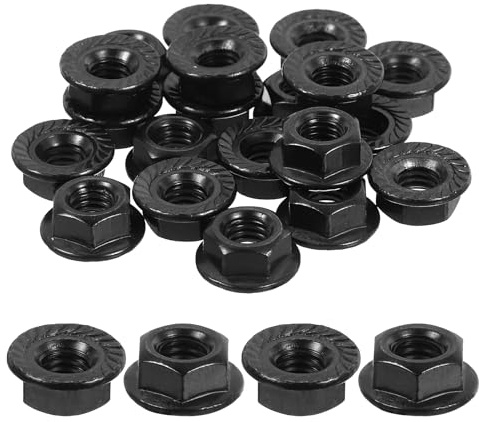 sourcing map Lot de 20 écrous de verrouillage hexagonaux à bride dentelée M6 x 1,0 mm, en acier inoxydable 304, filetage complet, finition brillante, noir