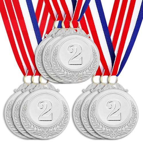 Santme 9 Piezas Ganador Medallas de Metal, Medallas de Plata Medallas para Niños con Cintas para Niños Fiestas Decoraciones y Premios Deportivos Día del Deporte Escolar 5.0cm