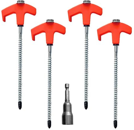 Collenatsy 4PCS Zeltheringe,Drehbare Zeltheringe mit Gewinde,Felsboden-Erdnägel für Camping,mit Adapter für Akkuschrauber, robuste Stahl-Heringe für Camping und Outdoor