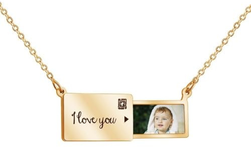 Collar Con Medallón De Sobre Personalizado For Mujer, Collar Con Medallón Personalizado Con Foto Y Texto, Collar Con Carta De Amor Grabada, Collar Con Colgante De Acero Inoxidable Con Sobre