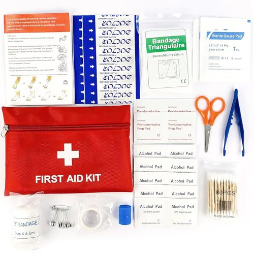 Mini First Aid Kit,14 Kinds 124 Pieces Portable Small First Aid Kit,Travel Friendly Mini Emergency Bag for Home, Office, Outdoor, Camping (1 Set)