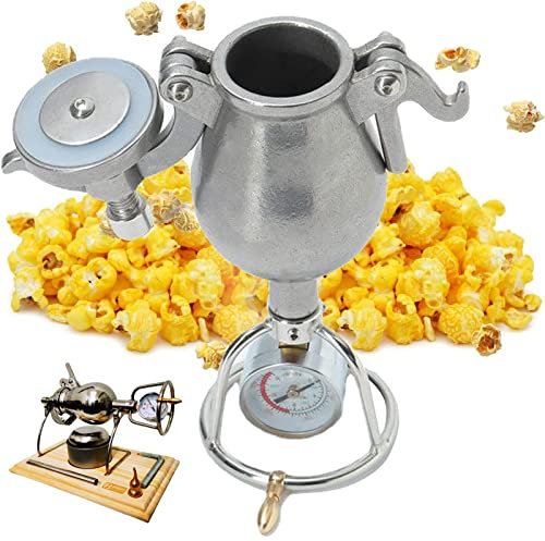 DFYOZX Máquina de Palomitas de maíz de Mano, Plato para Asar Palomitas de maíz Profesional de Acero Inoxidable a Mano, Mini máquina de Palomitas de maíz con manómetro para Fiestas Familiares