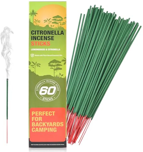Citronella Räucherstäbchen 60 Stück - Citronella Räucherstäbchen für Camping Draußen, Terrasse, Draußen, etc