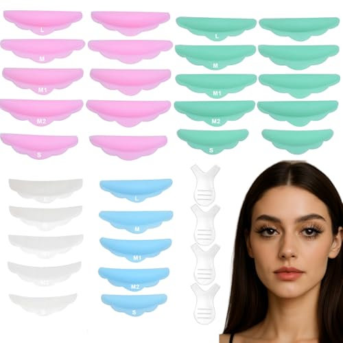 XYTAHDM 40 Pezzi Ciglia Bigodino Perm Pad Riutilizzabili,con 4 Pennelli per Ciglia a Y,5 Taglie, Cuscinetti in Silicone per Laminazione Ciglia