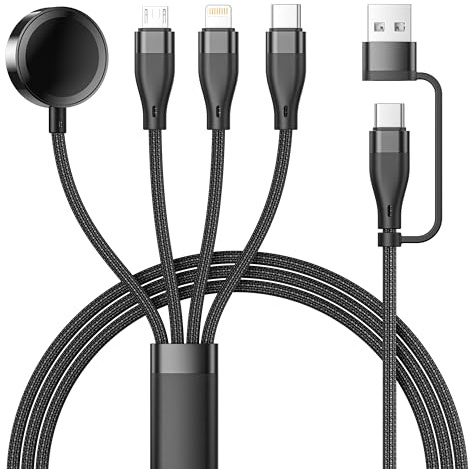 4 in 2 Ladekabel für Apple Watch, Multi USB C iWatch Ladekabel Apple Watch Ladegerät mit Lightning/USB C/iWatch/Micro für iWatch 11/10/9/8/7/6/5/4/Ultra,iPhone 17/16/15/14/13/12/11, Galaxy, Android