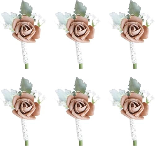 Yvessvi Ansteckblume für Herren, Hochzeit, künstliche Abschlussball-Ansteckblume und Ansteckblumen, Ansteckblume für Bräutigam und Trauzeugen, für Hochzeit, Abschlussball, Heimkehr, formelle
