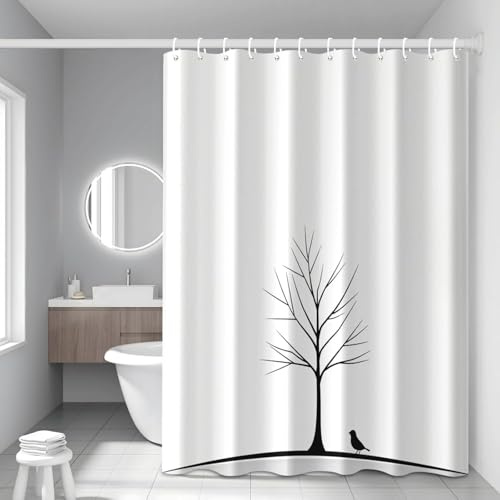 Tenda Doccia Albero Nero Impermeabile in Poliestere Tessuto Tende da Doccia Decorazione Moderna 3D Antimuffa Shower Curtain 90x200 Tenda Vasca da Bagno Lavabile in lavatrice con 8 Ganci b.658