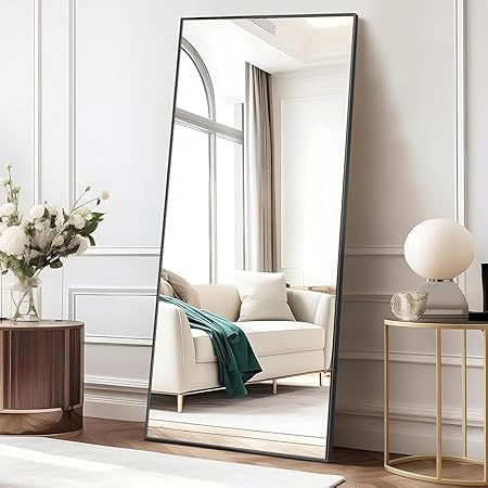 COFENY Spiegel Ganzkörper, 179 x 65 cm Spiegel Groß Wandspiegel mit Schwarzer Rahme, Spiegels Stehend, Anlehnen oder Hängen, Spiegels Schwarz für Schlafzimmer, Wohnzimmer, Flur