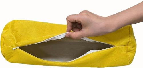 Housse de Coussin Ronde en Lin pour Traversin Cylindrique - Taie d'oreiller avec Fermeture Éclair, Respirante Housse Lavable pour Oreiller de Corps Long(Jaune,20x80cm)