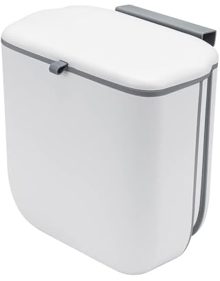 M.J COMFY-LIFE Food Waste Bin with Lid, 10L Foldable Hanging Kitchen Caddy, Wall Mounted Under Sink Trash Can for Cupboard Door, Cabinet, Bathroom, RV, Motorhome