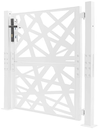 Cancello da giardino in acciaio, con serratura a chiave, in metallo, per giardino, cortili, terrazze (bianco, 105 x 100 cm)