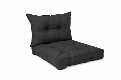POKAR Stuhlkissen 2er Set 1x Sitzkissen 60x60x10 cm + 1x Rückenlehne 60x40x10 cm | Wasserabweisendes Loungekissen | Outdoor Auflagen für Gartenstuhl und Rattanmöbel | Öko Tex | Made in EU | Anthrazit