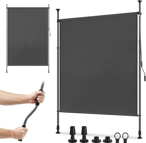 Victoam Toldo vertical para balcón exterior sin necesidad de taladrar, 120 x 310 cm, toldo vertical con pinza, con manivela, estor exterior, resistente al agua, protección visual, protección solar