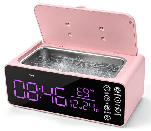 Dispositivo di pulizia a ultrasuoni, 48 kHz, 500 ml, dispositivo a ultrasuoni con sveglia, pulitore a ultrasuoni con display LCD, per apparecchi dentali, occhiali, anelli, orologi, incluso panno per