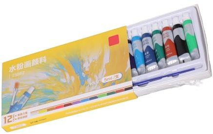 Lot de 12 tubes de peinture à gouache avec pinceau pour artiste débutant, adulte, enfant, peinture à la gouache portable, 5 ml/tube facile à mélanger