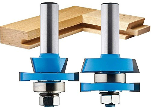 ROCKLER Shaker Rail & Stile Router Bits 1/2 Shank (Set of 2) Precision Balanced Cutter for Smooth Operation - Cabinet Door Router Bits for Stick Joints