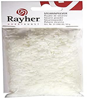 Rayher Stéarine, blanc, 1 pce., poudre 50g, point de fusion 56°C, produit naturel, arts créatifs, cire, bougie-3104800