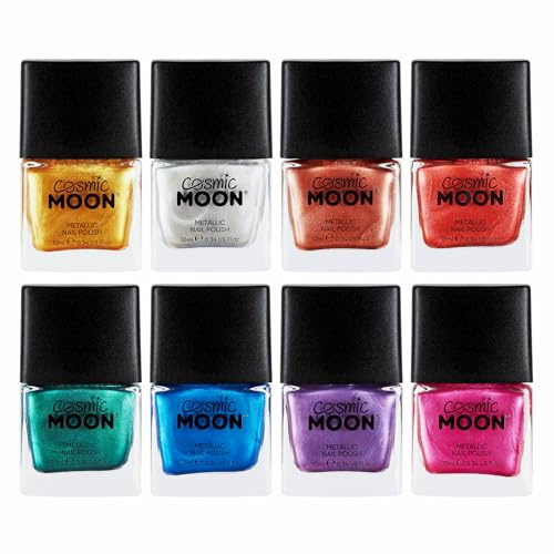Cosmic Moon - Metallic-Nagellack - 10ml - Für faszinierende Metallic-Nägel - Set mit 8 Farben - Enthält: Silber, Gold, Roségold, Rosa, Rot, Grün, Blau, Violett