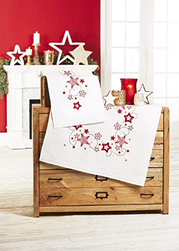 KAMACA Stickpackung Plattstich Stielstich vorgezeichnet Baumwolle komplettes Stickset mit Stickvorlage Stickerei-Kit zum Selbersticken Erwachsene (Sternen – Zauber MD 80x80 cm)