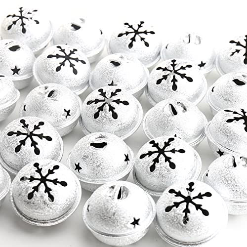 HERZWILD 24pcs Metal Bell Ornaments - 4cm Christmas Tree Jewellery Bells, Jingle Bells for Anniversary and Christmas Pendant (Silber-Schelle)
