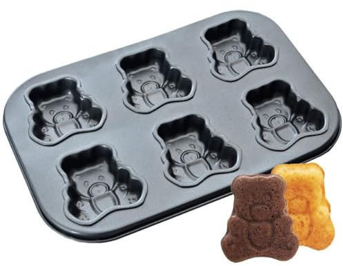 orion group Moule à ours en peluche pour 6 ours en peluche, Ours 3D Teddy, Antiadhésif 26,5 x 18,5 cm, Noir, Résistant au four, BAKING_PAN, Métal avec revêtement antiadhésif, Anniversaire d'enfant