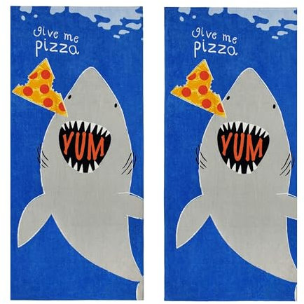 Kaufman – bedruckte Strandtücher für Kinder, 100 % saugfähige Baumwolle, 76,2 x 152,4 cm, Set mit zwei Kinderhandtüchern, 2 Stück (Haifischbeiß)
